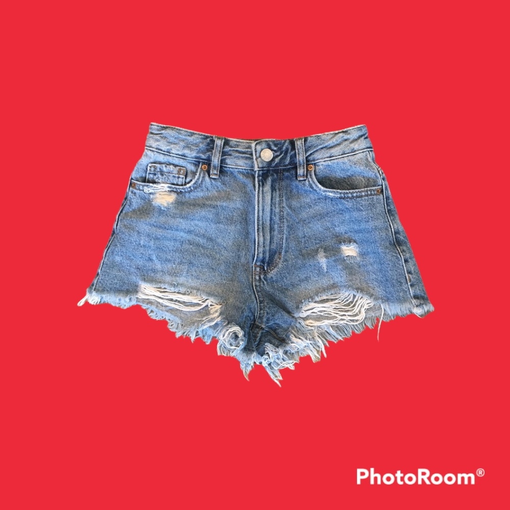 PacSun High Rise Festival Blue Distressed High Waisted Denim Shorts